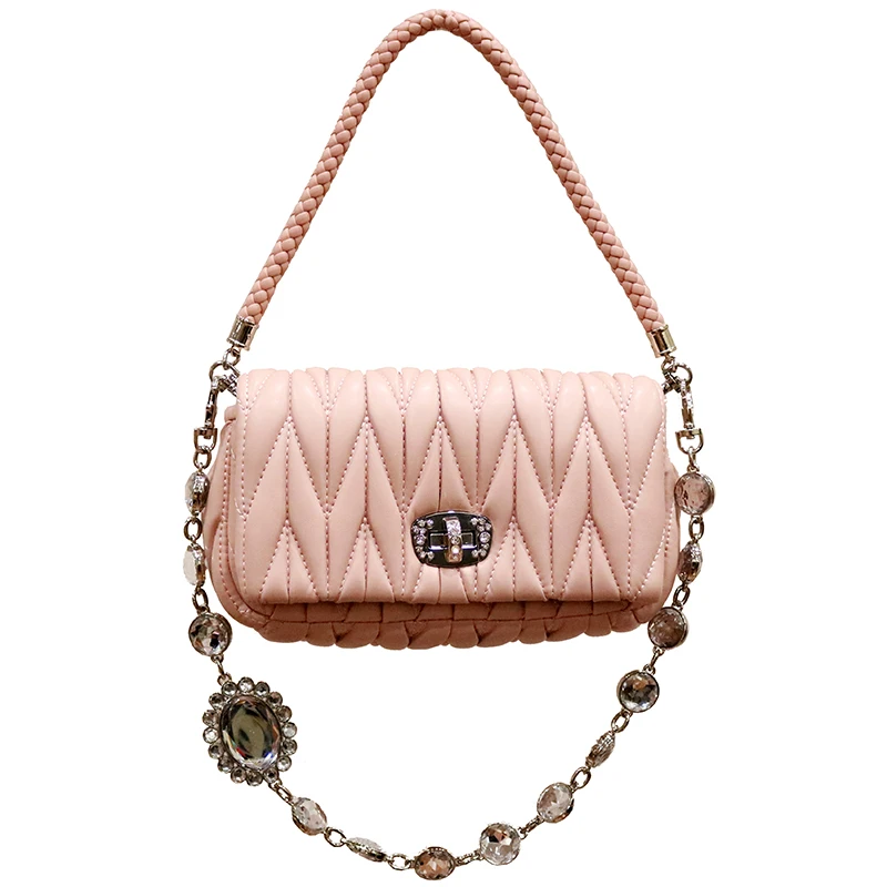 

New Trend Genuine Leather Pleated Handbags Simple Chain Fashion Bags High-quality One-shoulder Messenger Bags for Women 2021