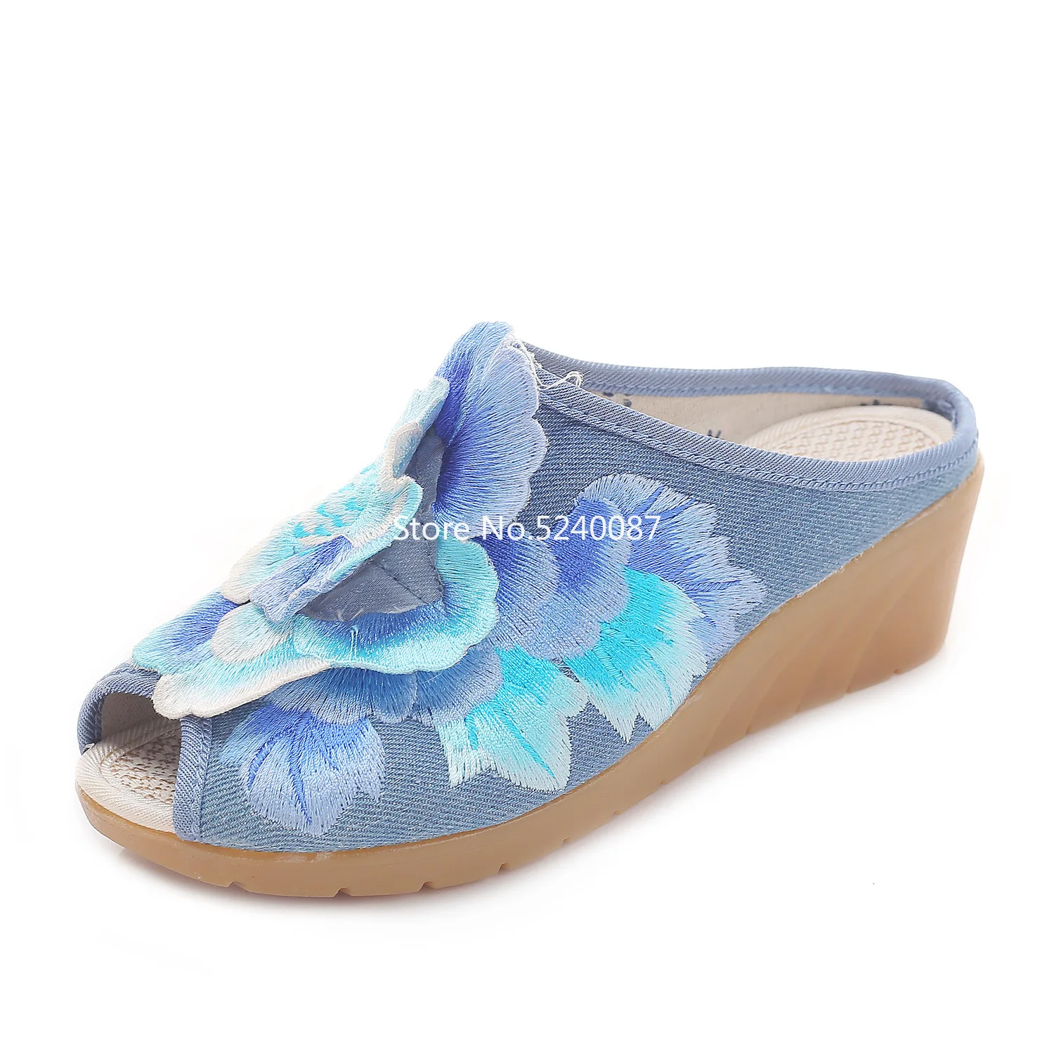 Женские сандалии на высоком каблуке в китайском стиле с вышитыми цветами и