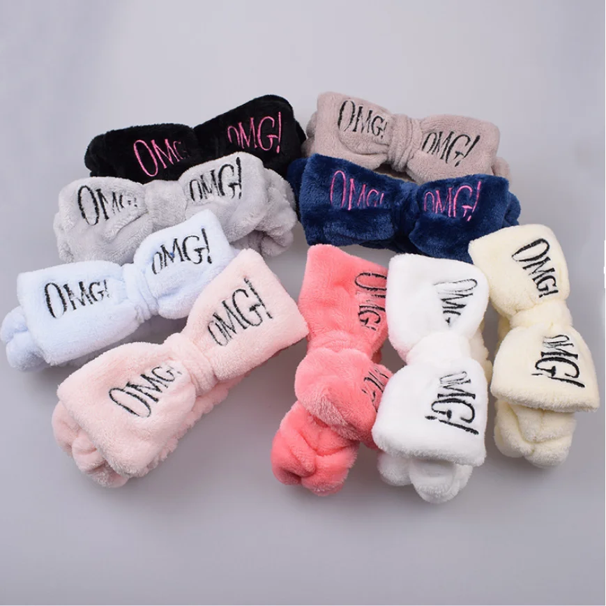 

Creative OMG Letter Coral Fleece Wash Face Bow Hairbands For Women Girls Headbands Headwear Hair Bands Turban Hair Accessories