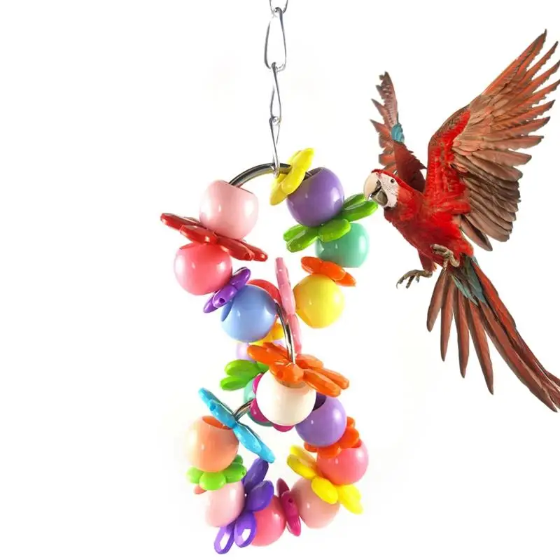 

Bird Toy Acrylic Bead Flower Decor Hanging Bird Chew Toy Multicolor Budgie Parrot Cage Toy Hanging Pet Supplies