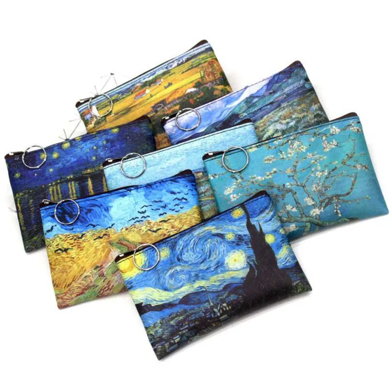 

1 Pcs Mini Vintage Oil Painting Coin Purse Women Girls Fashion Printed PU Wallet Lipstick Portable Money Purse Pocket Bag