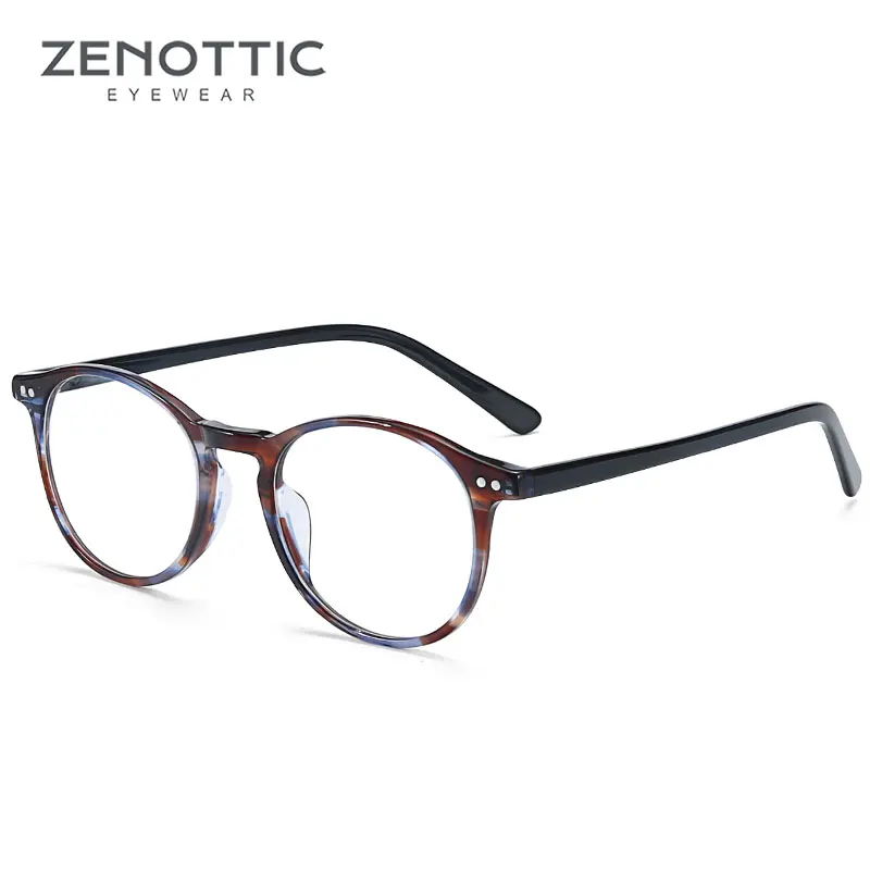Очки ZENOTTIC из ацетата в стиле ретро, оправа для женщин и мужчин, круглый светильник, модные дизайнерские очки по рецепту, мужские очки BT3025 - Цвет оправы: 001