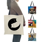 Вместительная сумка-тоут через плечо, милая мультяшная многоразовая сумка для покупок с принтом планеты, кота для женщин, 2021, пляжные сумки, сумки для покупок