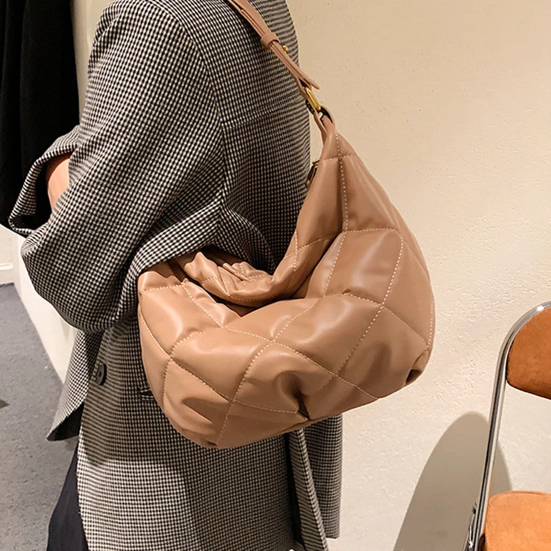 

Soft Down Jacket Cloth Shoulder Bag PU Leather Bags for Women 2021 New Luxury Handbags Space Cotton Ladies Hand Bags sac à main