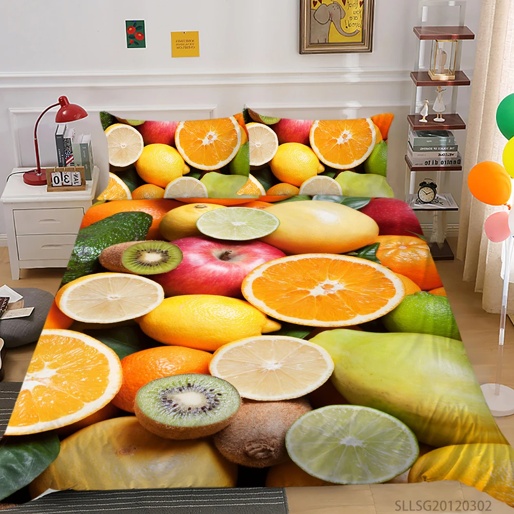 

Fruit Bedding Set Luxury Duvet Cover Set Blueberries Grapes Cherries Design Queen Child Girls Adult Bedroom Decoration 2/3 Pcs