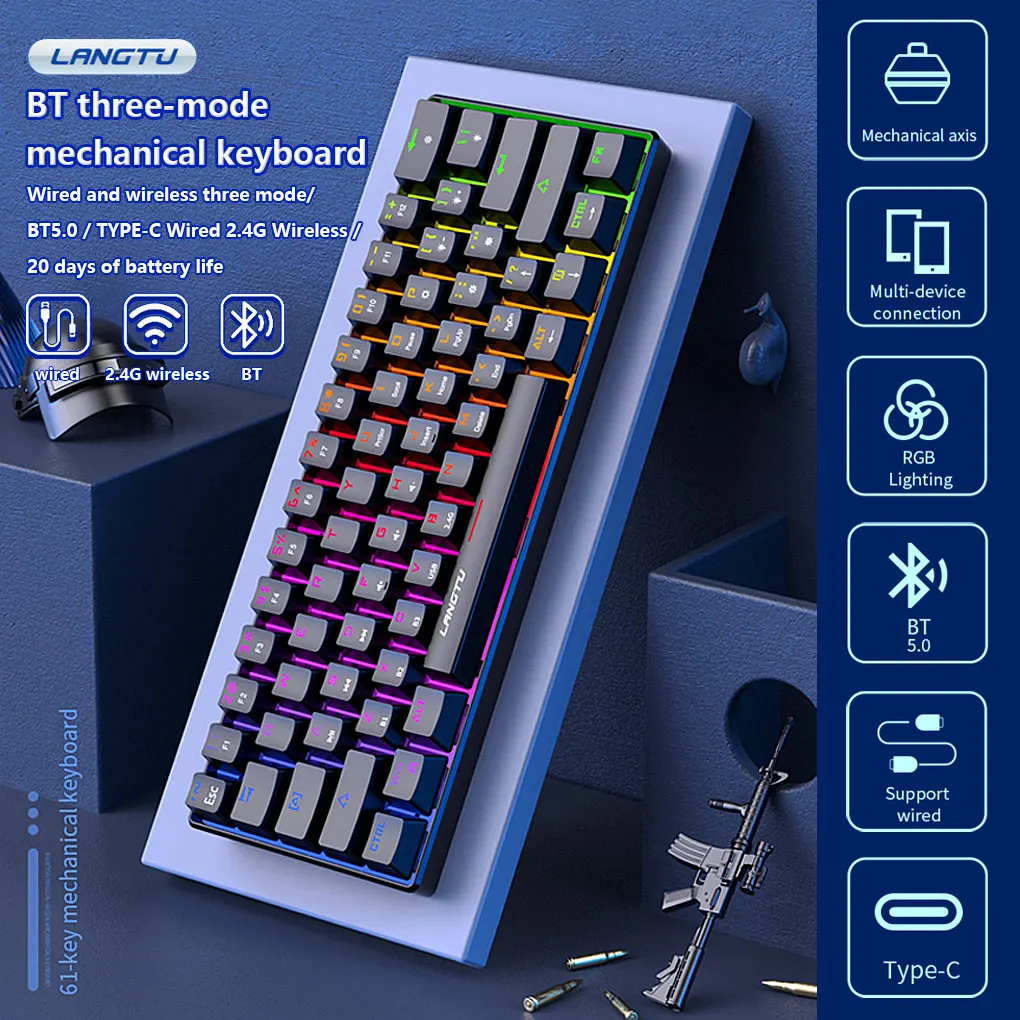 

Home Laptop 61-Key Cyan Axis Keyboard Gaming Detachable Cable Mini Bluetooth-compatible Keypad Rechargeable Computer Supplies