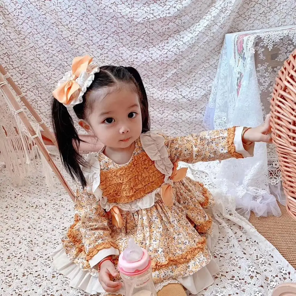 От 0 до 7 лет осенне-зимнее желтое бальное платье принцессы с длинными рукавами и