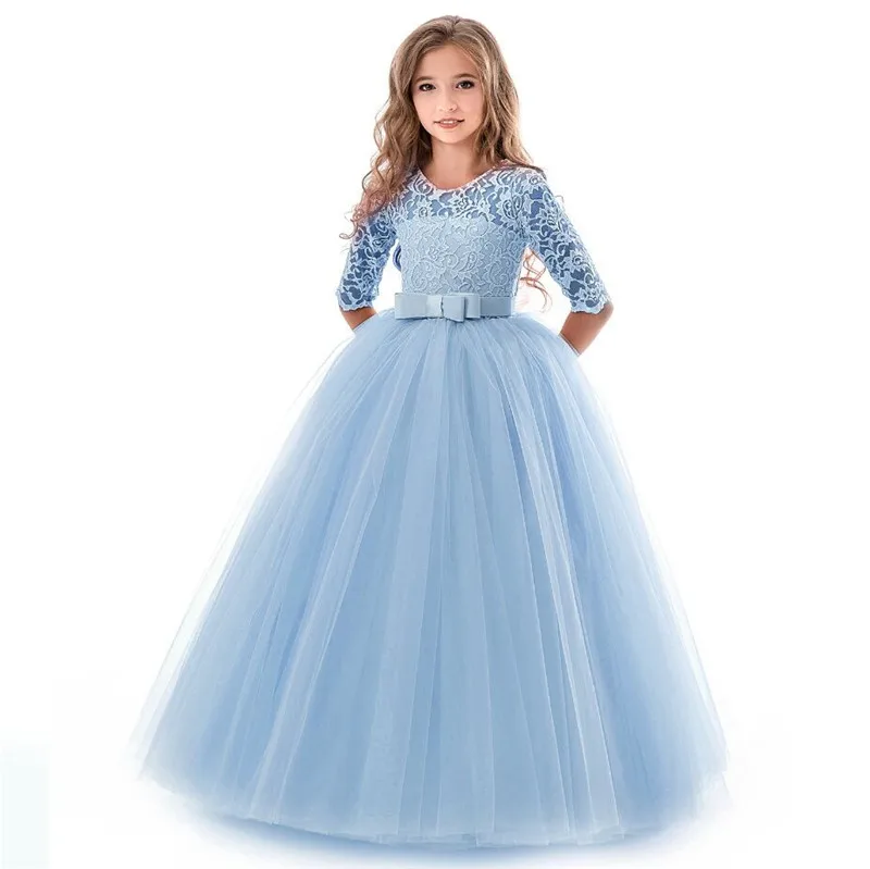 

Winter Full Sleeve Dress For Kids Party Wedding Vestidos Flower Lace Girl Dresses Teenager Girl Ball Gowns Children Costume
