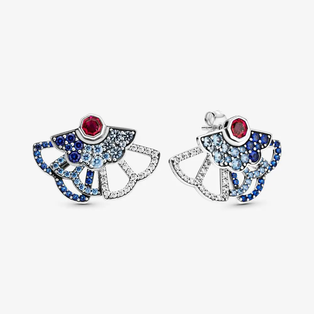 

Lorena S925 Sterling Silver Blue full Clear Zircon fan exaggerated Chinese style earrings For Women Original Fine Jewelry Gift