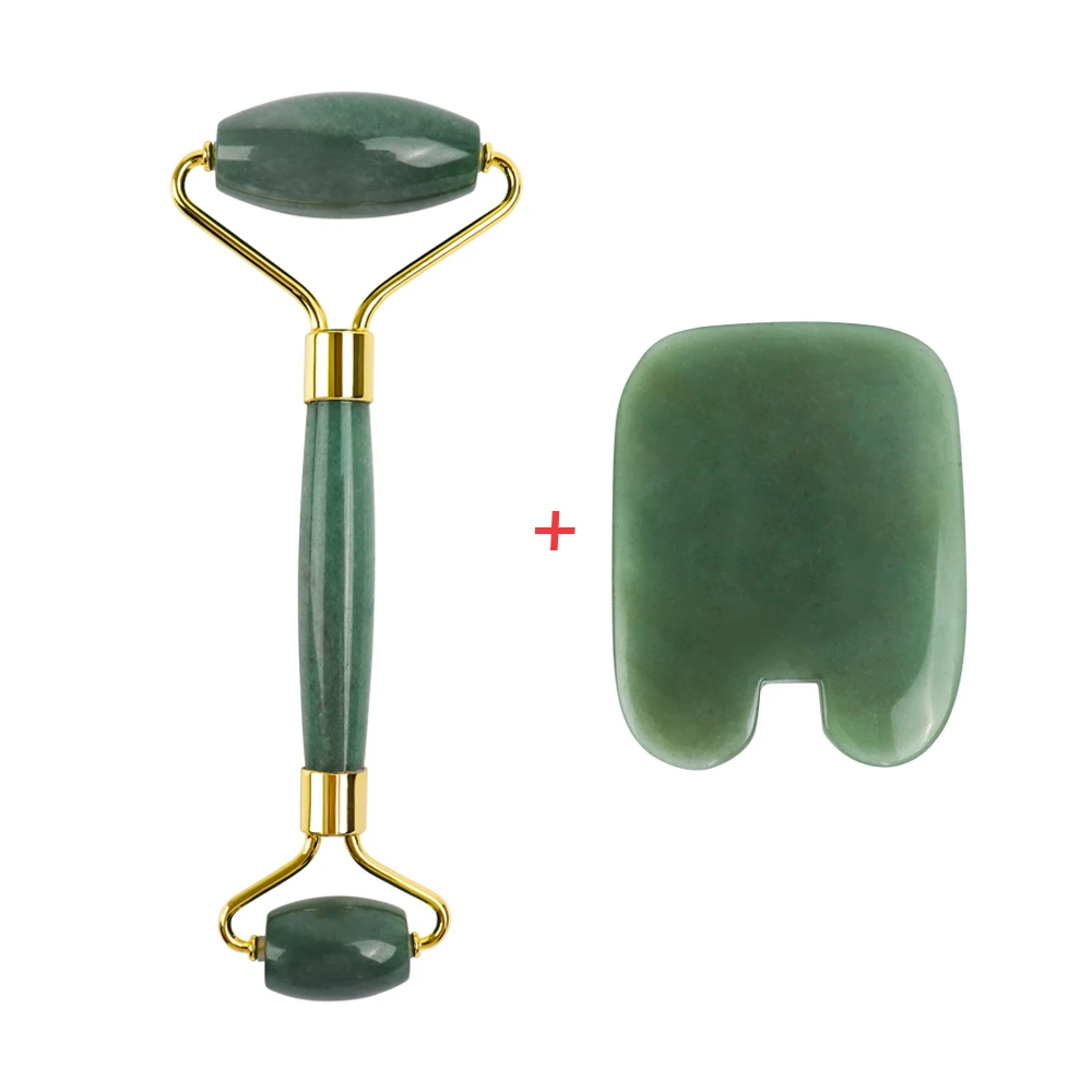 set 3 Нефритовый ролик и Gua Sha набор инструментов настоящий натуральный нефрит ролик для лица глаз шеи антивозрастной нефритовый ролик для массажа лица - Цвет: set 3