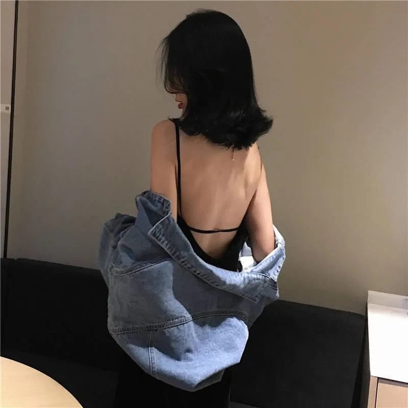 Винтажные однотонные джинсы джинсовая куртка для женщин Свободные повседневные