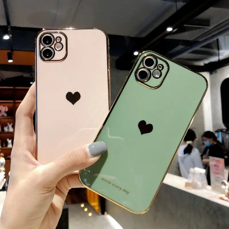 

Electroplated love heart Phone Case For iPhone 12Pro 12 11 Pro Max XR XS X XS Max 7 8 Plus Shockproof Protective Back Cover capa