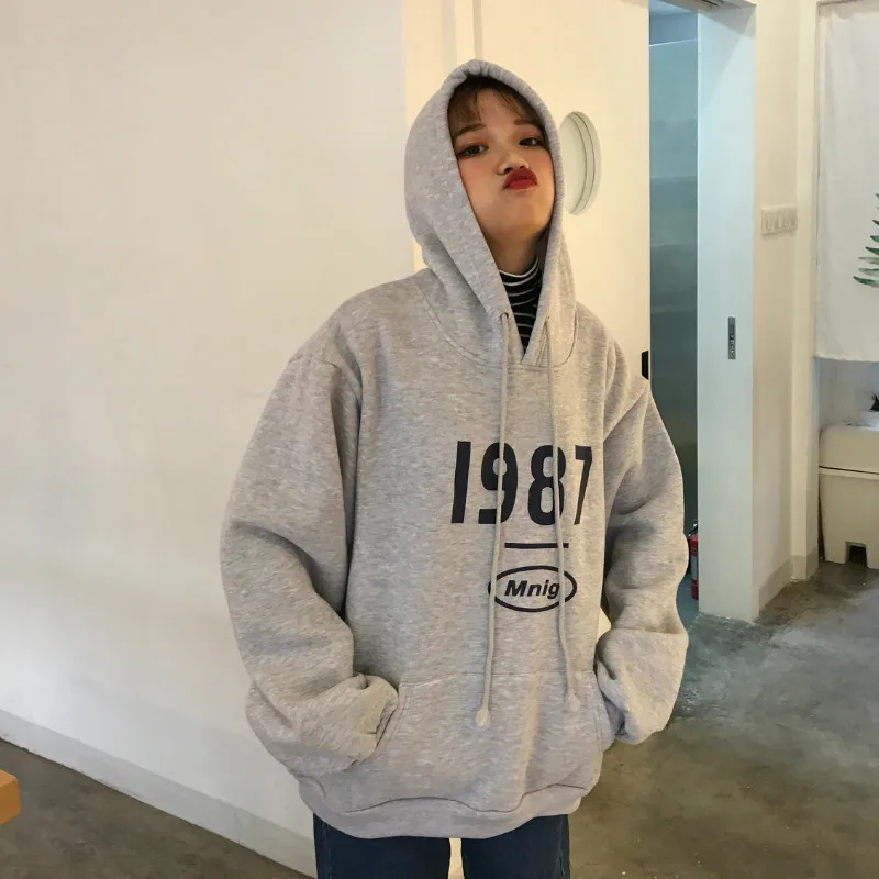 

Womens Hoodies Pullover Autumn and Winter Plus Velvet Thick Long Sleeve Korean-style Loose-Fit Women Sweatshirt