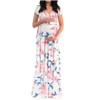 v neck short sleeve belt print maternity dresses for photo shoot elegant pregnant woman dress maxi maternity gown women clothes