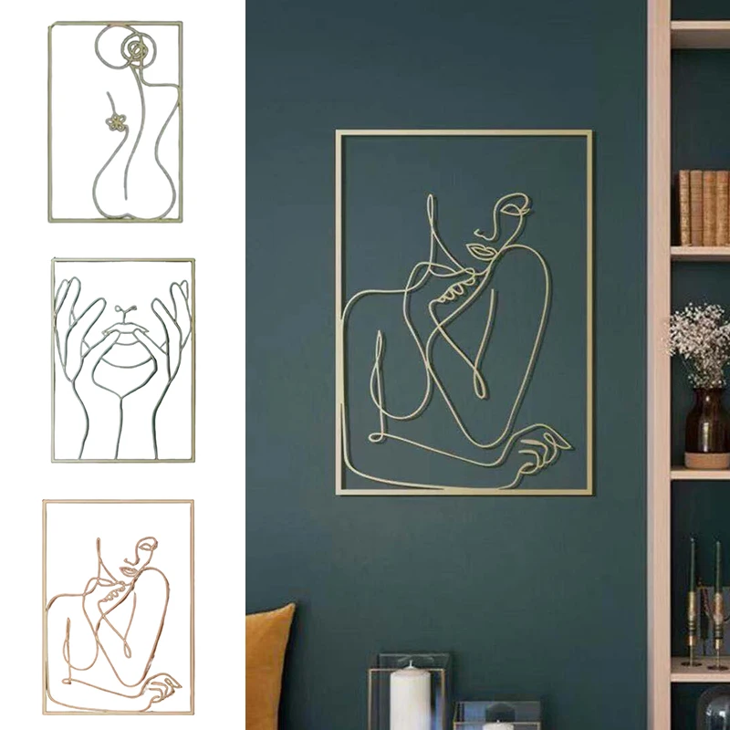 

Золотые женские украшения для стен, металлическая Женская линия, художественный орнамент, современные абстрактные поделки для дома, гостин...