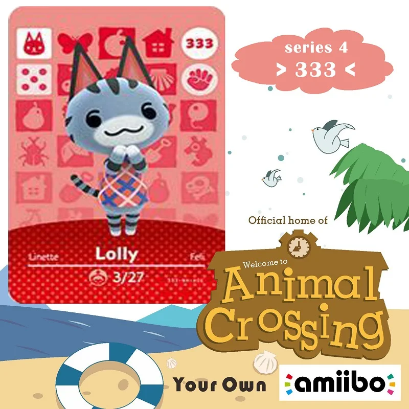 333 карточка Amiibo для скрещивания животных Lolly серия 4 карты Nfc ДЛЯ Ns игр Прямая
