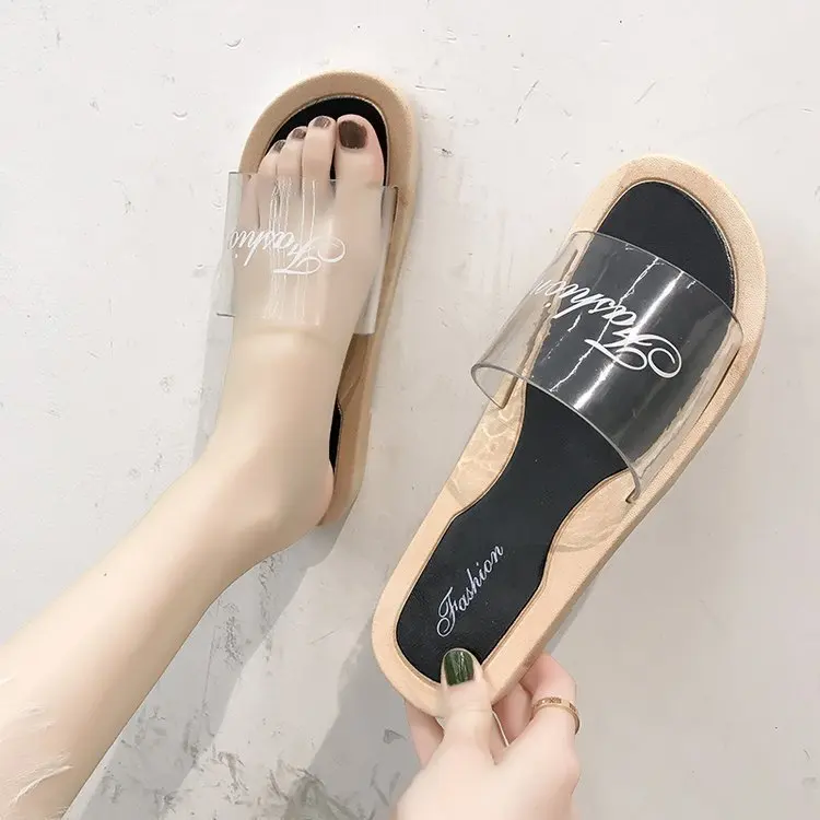 Летние Пляжные Шлепанцы женская обувь коллекция 2019 года прозрачные Вьетнамки в