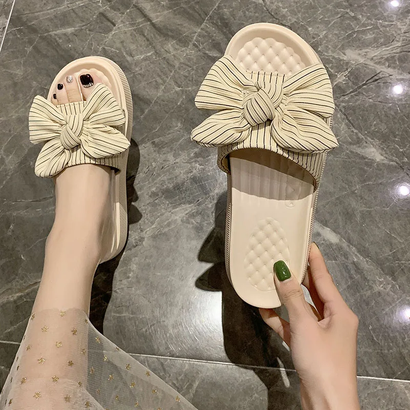 

Female Shoes Slippers Flat Summer Clogs Woman Platform Med Luxury Slides Butterfly-Knot 2021 Beach Designer Fabric Butterfly-kno