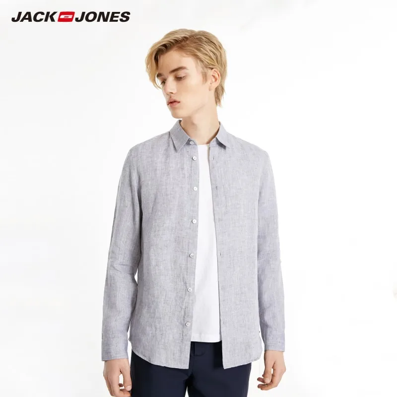 Мужская льняная рубашка jack jones Базовая с длинными рукавами 100% 219105522 | одежда