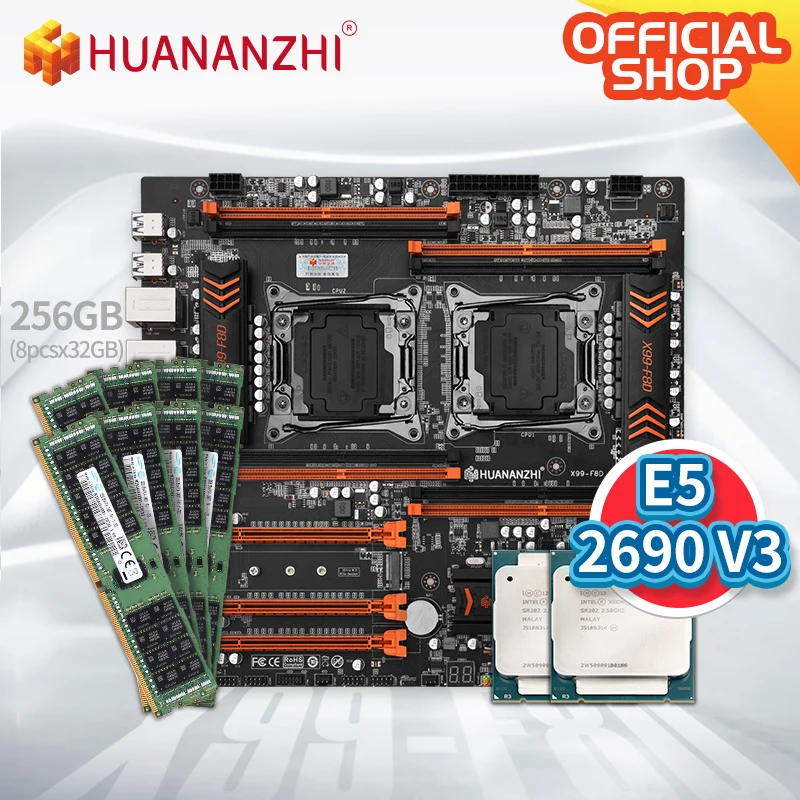 HUANANZHI X99 F8D Материнская плата Intel Dual с XEON E5 2690 V3 * 2 8*32 Гб DDR4 RECC памяти комбо комплект