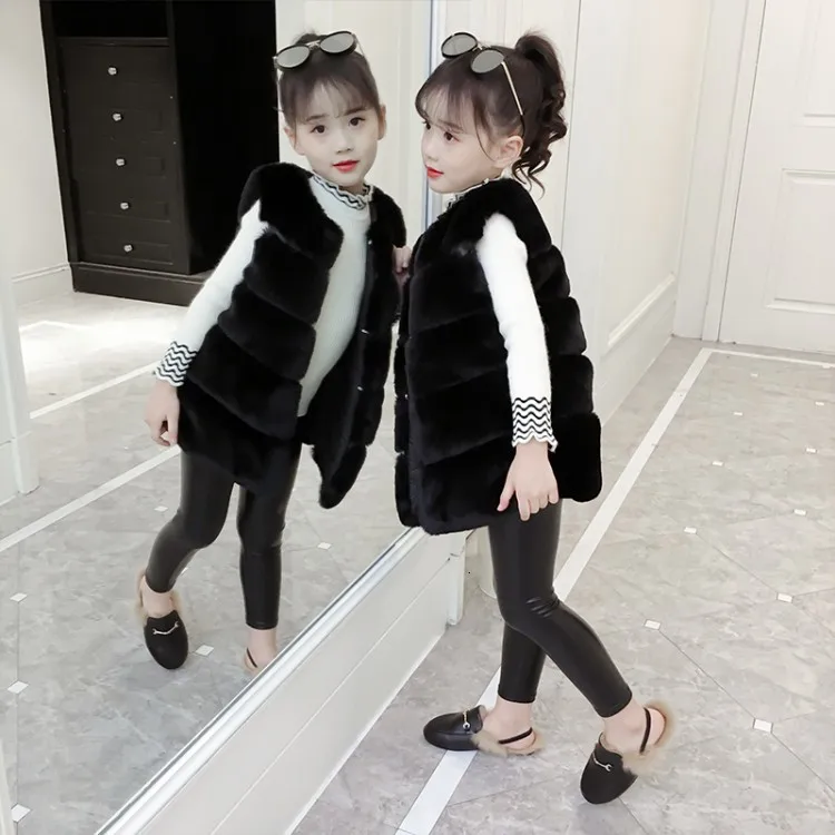 Меховой жилет для девочек зимний однотонная детская верхняя одежда элегантные