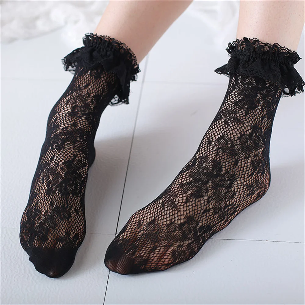 

New Lolita Sexy Women's Peacock Pattern Lace Socks Korean Version Pile Ankle Socks Cotton Bottoming Boots Hollow Princess Socks