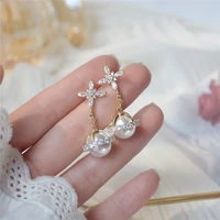 ins hot sale luxury 14k real gold pearly cruciform zircon stud earrings for women cubic zircon zc earrings