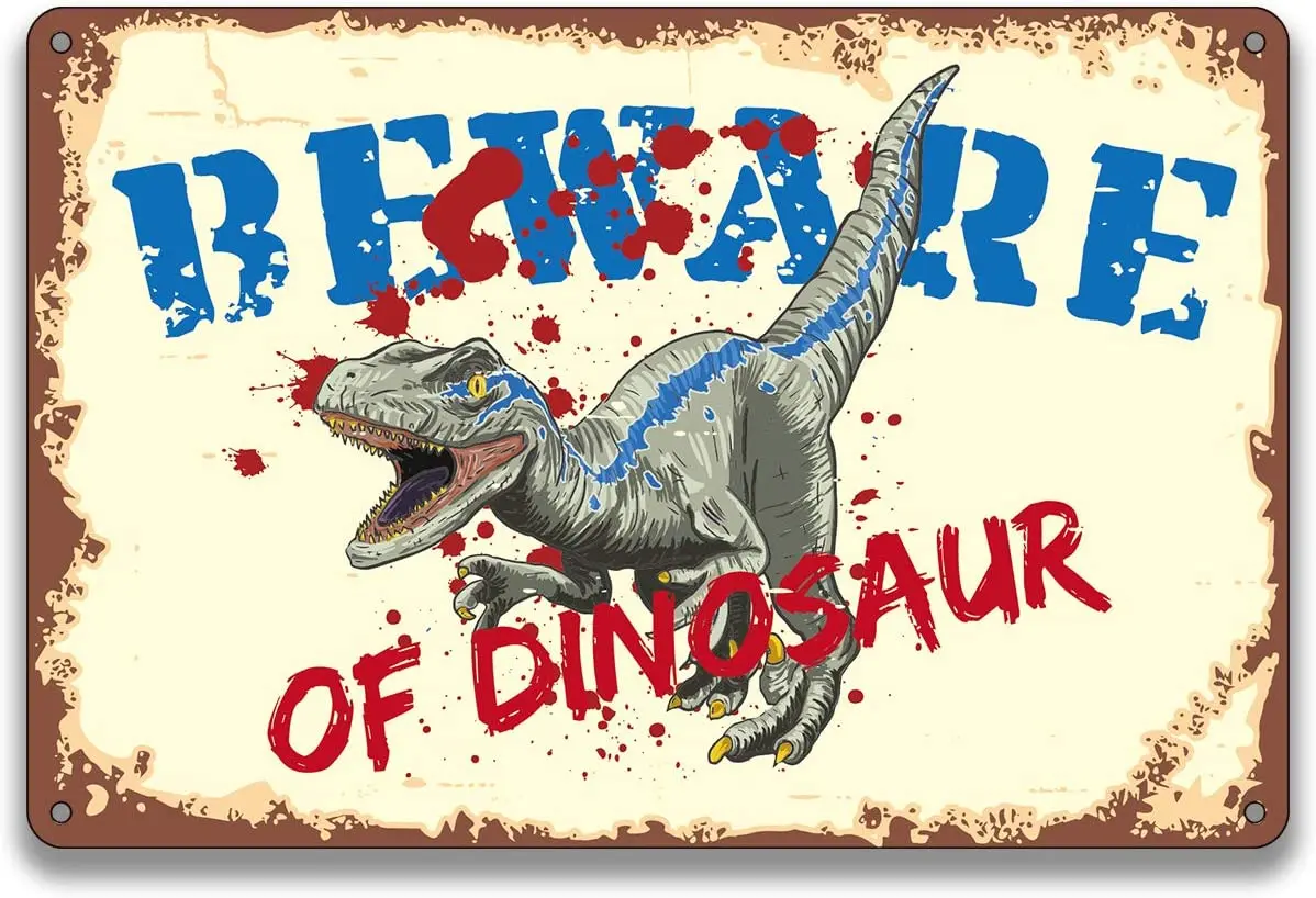 

BellowDeer Funny Home Wall Decor Vintage Metal Sign Beware of Dinosaur Retro Farmhouse Outdoor Signs