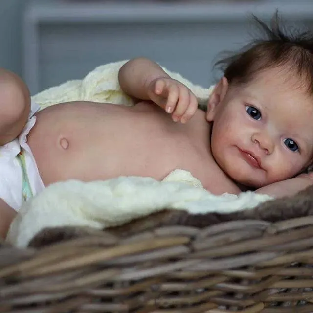 

19 Lifelike Reborn Baby Truly Doll Black Hair Blue Eyes Tobiah Cloth Body Newborn Baby Doll