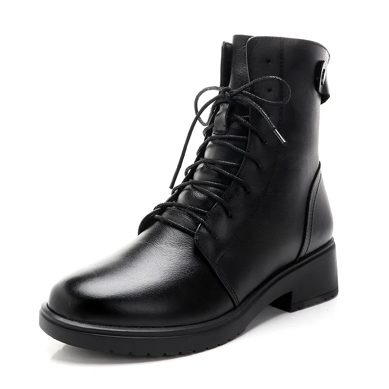 Женские сапоги из воловьей кожи теплые плюшевые первого слоя на среднем толстом