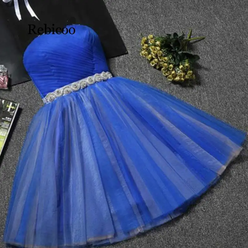 Короткое для женщин Формальное вечернее платье Синий Тюль милое элегантное