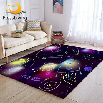 BlessLiving Comsic Large Carpets for Living Room 3D Galaxy Center Floor Mat Cartoon Spaceship Soft Area Rug Universe Space Tapis 1