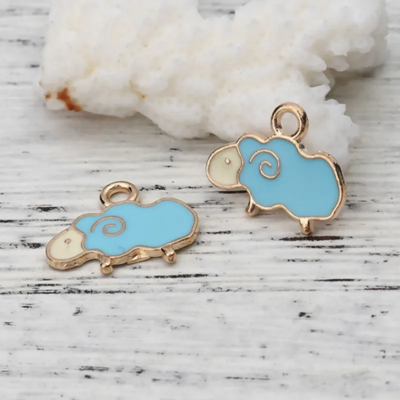 

20 PCs Cute Pendants Charms Sheep Gold Color White/Pink/Blue Zinc Alloy Enamel Sheep Pendant Accessories For Gifts 19mm x 15mm