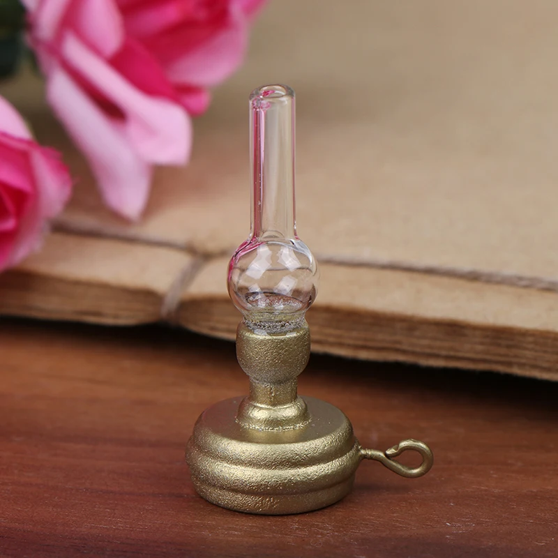 

New 1:12 DIY Doll House Miniatures Accessories Toys Copper Base Glass Candlestick Retro Kerosene Lamp