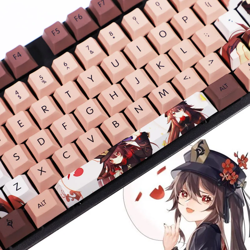 

108 Keys Genshin Impact HuTao Chocolate Keycaps PBT Material Cherry Height Game Character Key Caps For Mechanical Keyboard