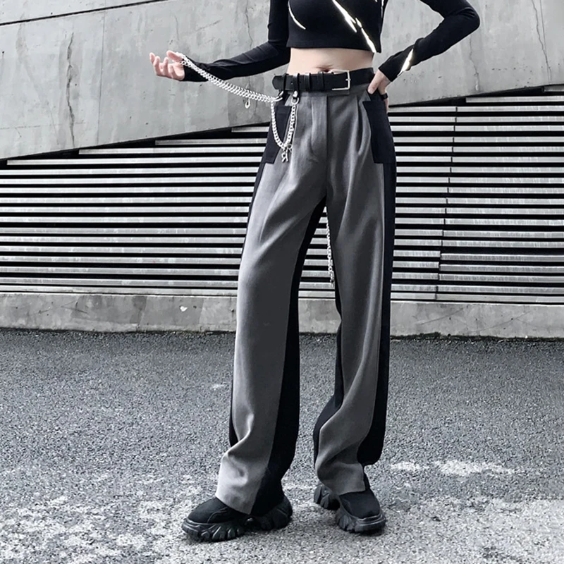 TWOTWINSTYLE Хит Цвет Лоскутные женские широкие брюки высокая талия прямые повседневные брюки для женщин Мода одежда Новинка