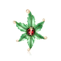 oi enamel ladybug beetle with green leaf brooches pins for women kids clothes corsage christmas costume holiday jewelry gifts