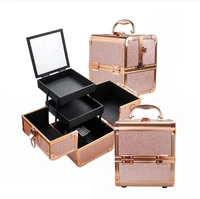 rose gold women mini portable aluminum makeup cosmetics vanity carry case