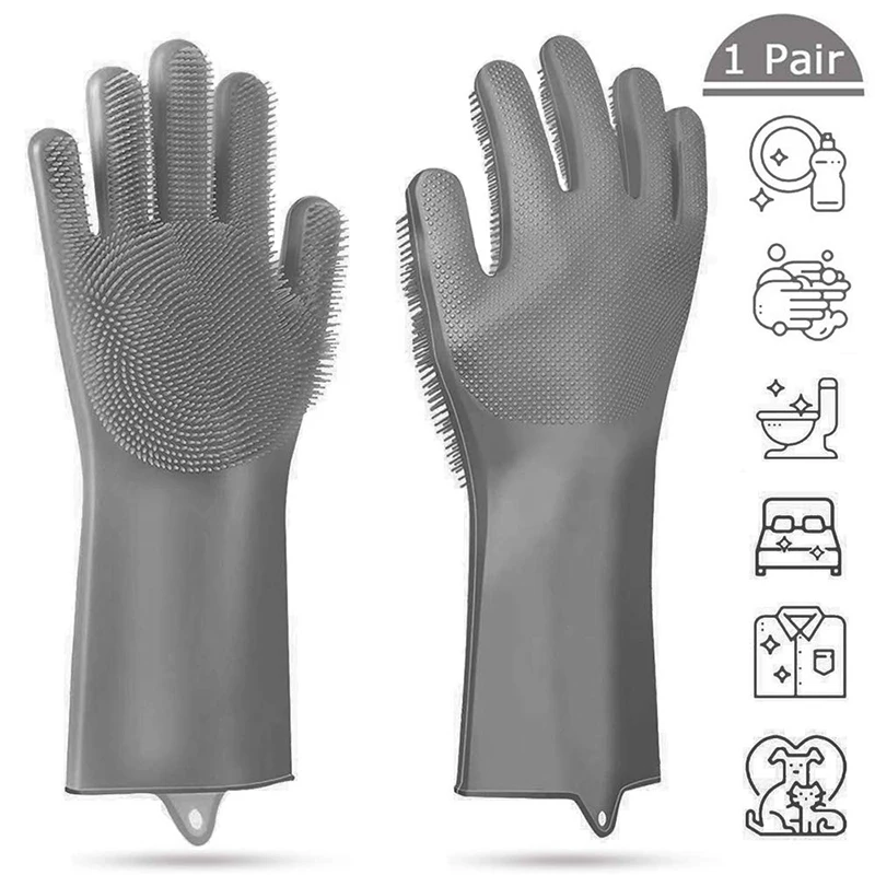 Kitchen Pet Magic Silicone Dishwashing Gloves Cleaning Scrub Dishwashing Silicone Sponge Scrubbing Dishwashing Gloves