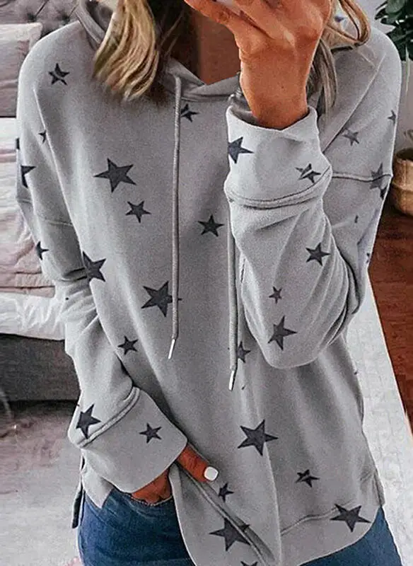 

Женская толстовка с капюшоном и принтом звезд, с длинным рукавом