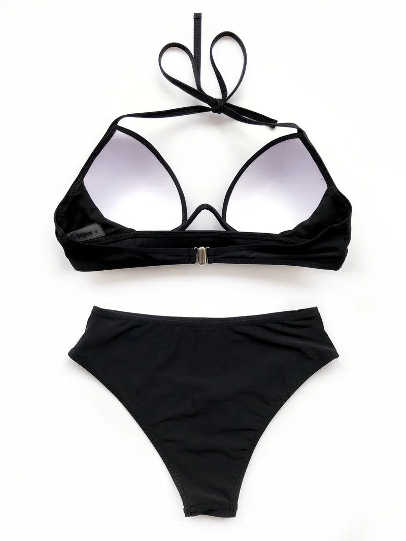 

2021 new one-piece steel back strap bikini split swimsuit sexy solid color beach high waist bikini