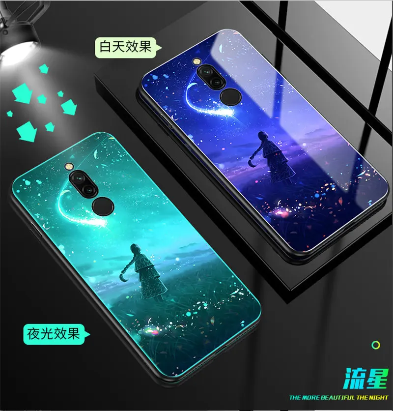 Светящийся чехол для телефона Xiaomi Redmi 8, чехол 6,22 дюйма, светящаяся задняя крышка из закаленного стекла для Xiaomi Redmi 8, силиконовый чехол