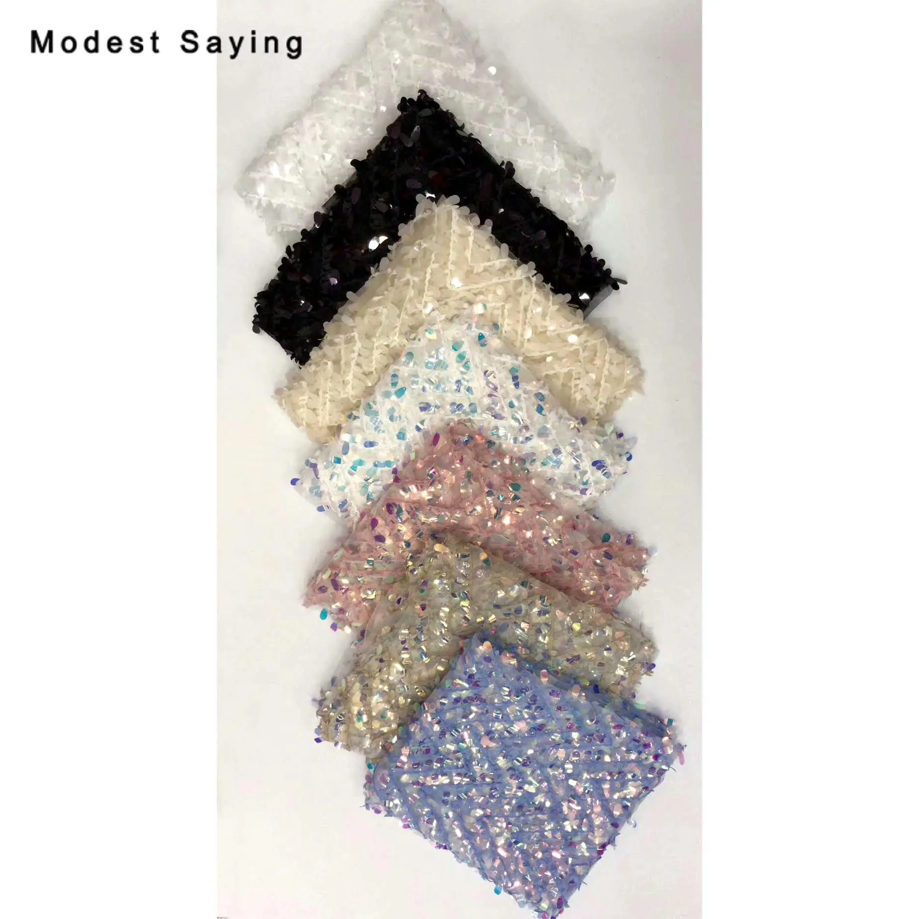 2 ярда синие блестки вышитая ткань для вечерних платьев с волнистыми блестками