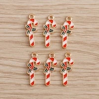 10pcs 617mm christmas candy cane charms for necklaces pendants earrings enamel colorful diy xmas charms jewelry findings making