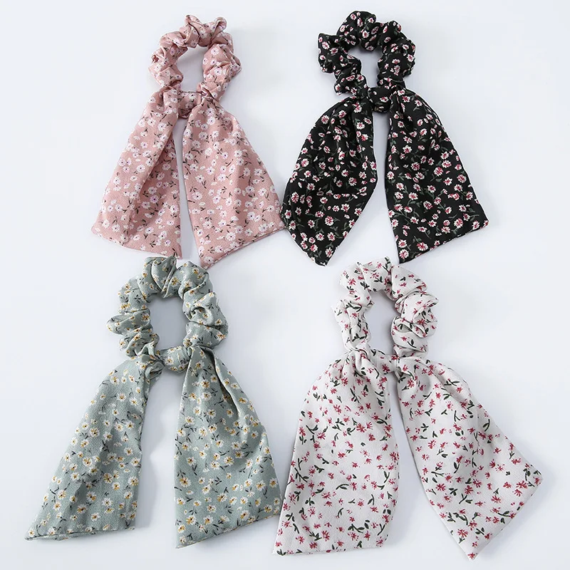 

Fashion Floral Long Ribbon Hair Tie Floral Hair Scrunchies Elastic Hair Bands Ponytail Hair Scarf for Women Hair Accessories