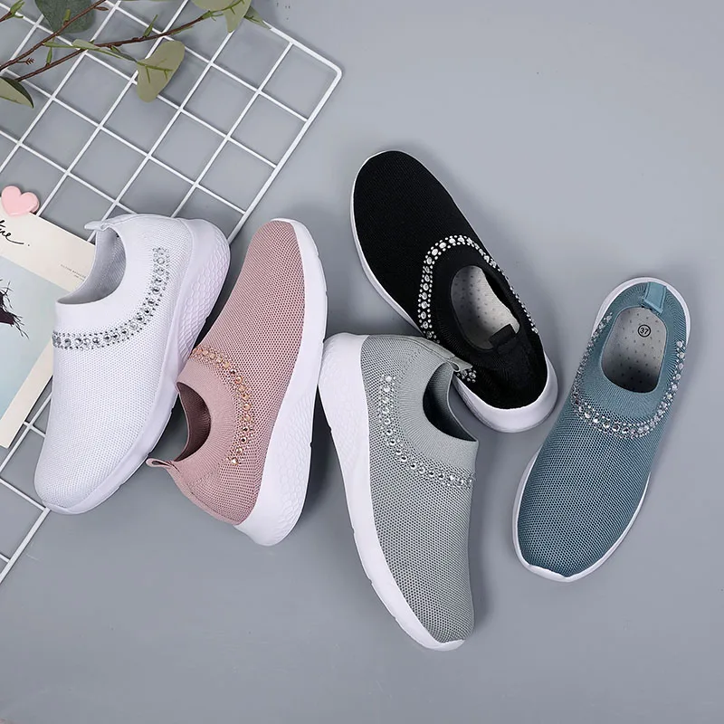 

Women Flat Shoes Knit Woman Casual Slip on Vulcanized Shoes Female Mesh Soft Breathable Women's Footwear for Ladies Sneaker 43