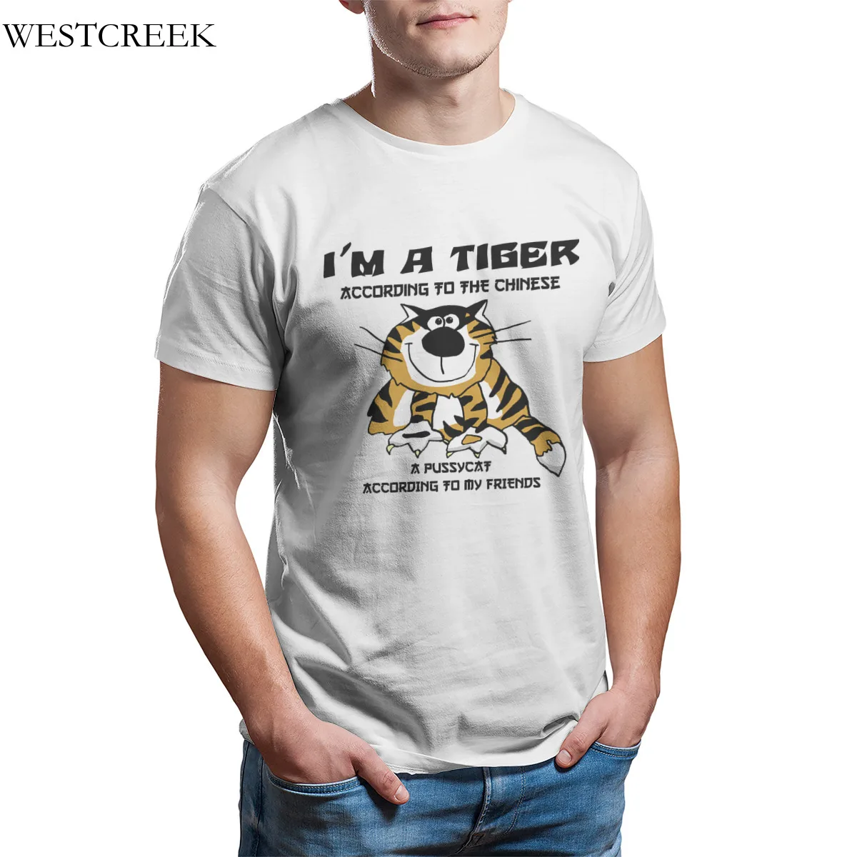 

Wholesale Men's T-Shirt Funny Chinese Zodiac Tiger T-Shirt Print Vintage Couples Matching Custom T-Shirt 30861