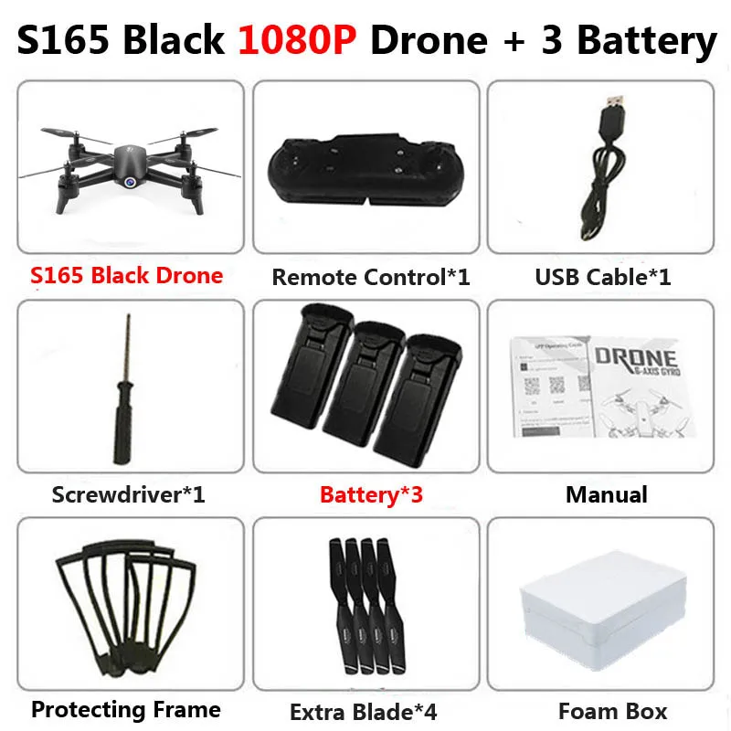 S165 1080P Black 3B S165 Профессиональный WiFi FPV Дрон с двойной камерой 4K антенна видео широкоугольный оптический поток RC Квадрокоптер Вертолет игрушка E58 SG106 - Цвет: S165 1080P Black 3B