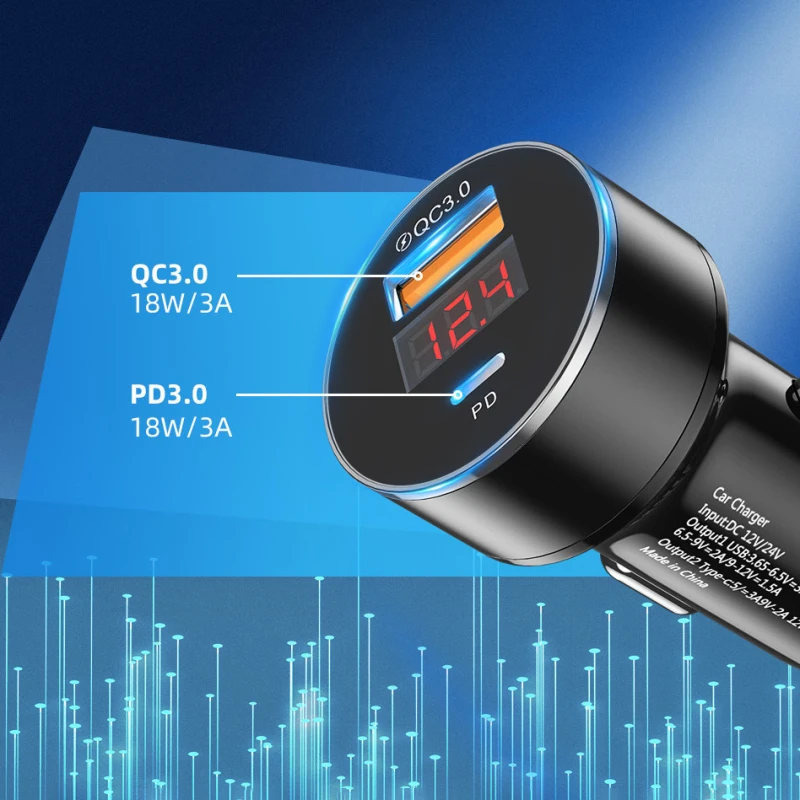 Блок для зарядки аккумулятора QC3.0 Dual Poet USB Type C автомобильное зарядное устройство