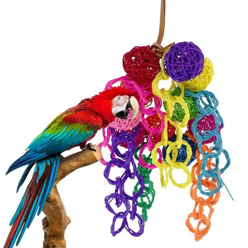 

1pcs Parrot Pet Bird Chew Hang Toys Parakeet Cockatiel Wood Rope Cave Ladder Chewing Funny Hanging Colorful Toy Pet Supplies